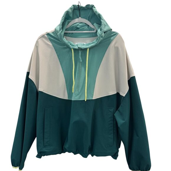 New Balance Green and Cream 1/4 Zip Up Hooded Pullover Breathe On Athleisure - Picture 1 of 6